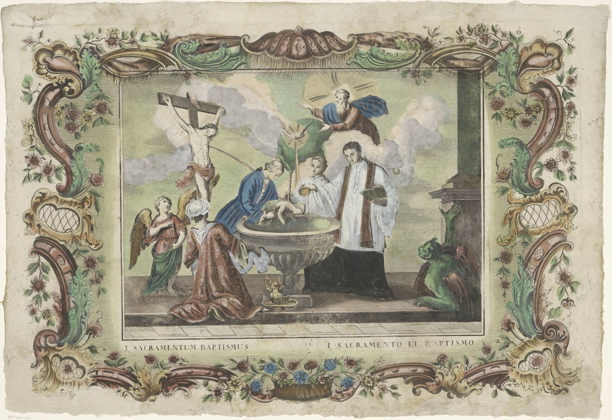 Dopets sakrament I. sacramentum baptismus / I. sacramento el baptismo (titel på objekt) De sju sakramenten (serietitel) av Giovanni Volpato