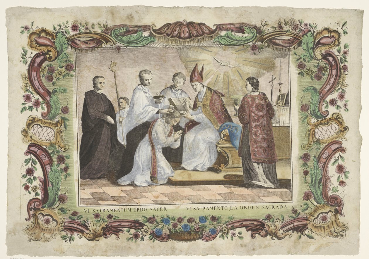 Prästadömets sakrament VI. sacramentum ordo sacer / VI. sacramento la orden sacrada (titel på objekt) De sju sakramenten (serietitel) av Giovanni Volpato