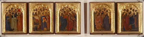 Predella, Polyptyk av helgon, jungfrur och martyrer (tempera på panel) av Giovanni da Milano