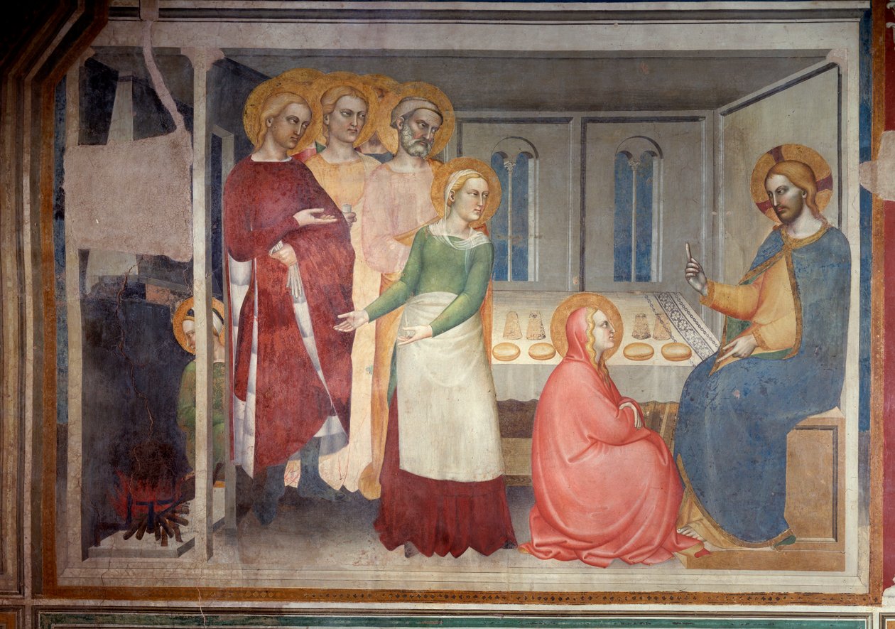 Jungfruns liv: Kristus i huset av Marta och Maria (fresko av Giovanni da Milano