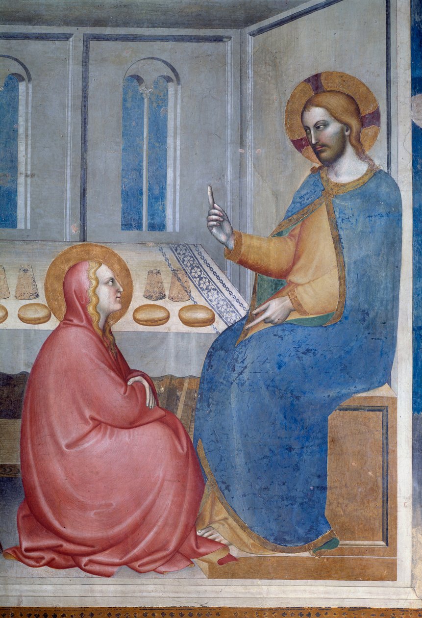 Jungfruns liv: Kristus i Marthas och Marias hus (detalj) - Fresco av Giovanni da Milano