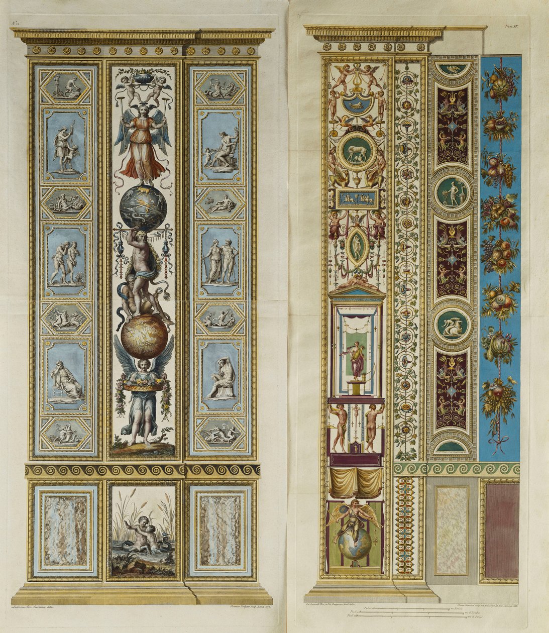 Arabeskdekorationer i Vatikanens loggia (färgad gravyr) av Giovanni da Udine (after)