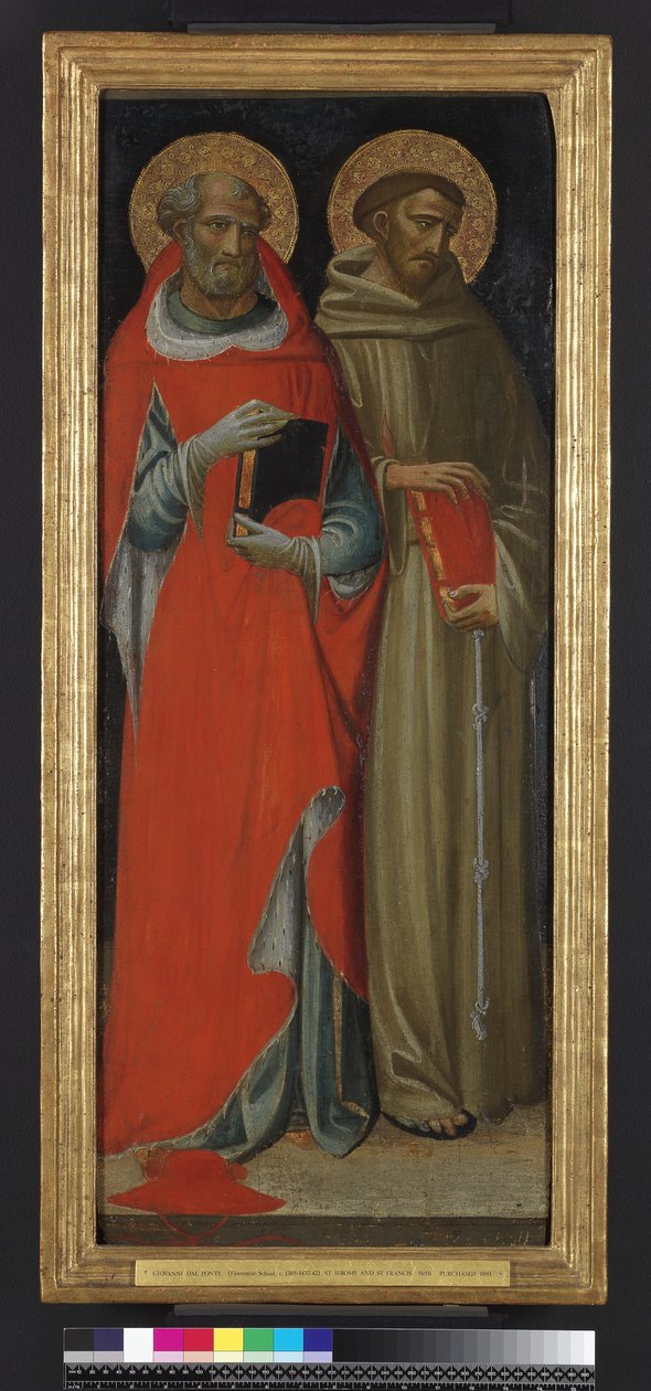 St Jerome och St Francis (tempera & guld på panel) av Giovanni dal Ponte