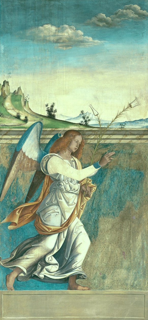 Angel Gabriel, bekännelsepanel som ursprungligen bildade en av de yttre luckorna på orgeln i San Bartolomeo, Vicenza (tempera på duk) (se 183650) av Giovanni de