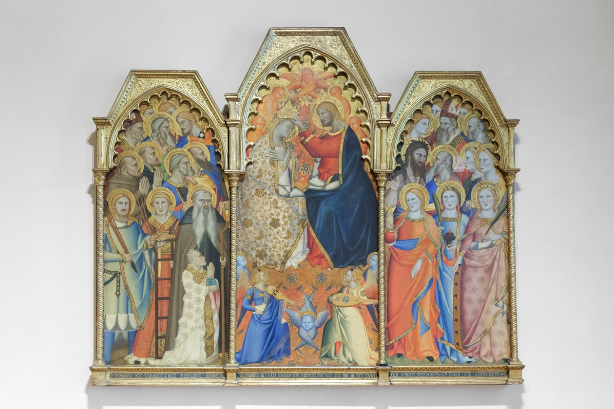 Jungfruns och helgonens kröning, slutet av 1300-talet (trämålning) av Giovanni del Biondo dal Casentino