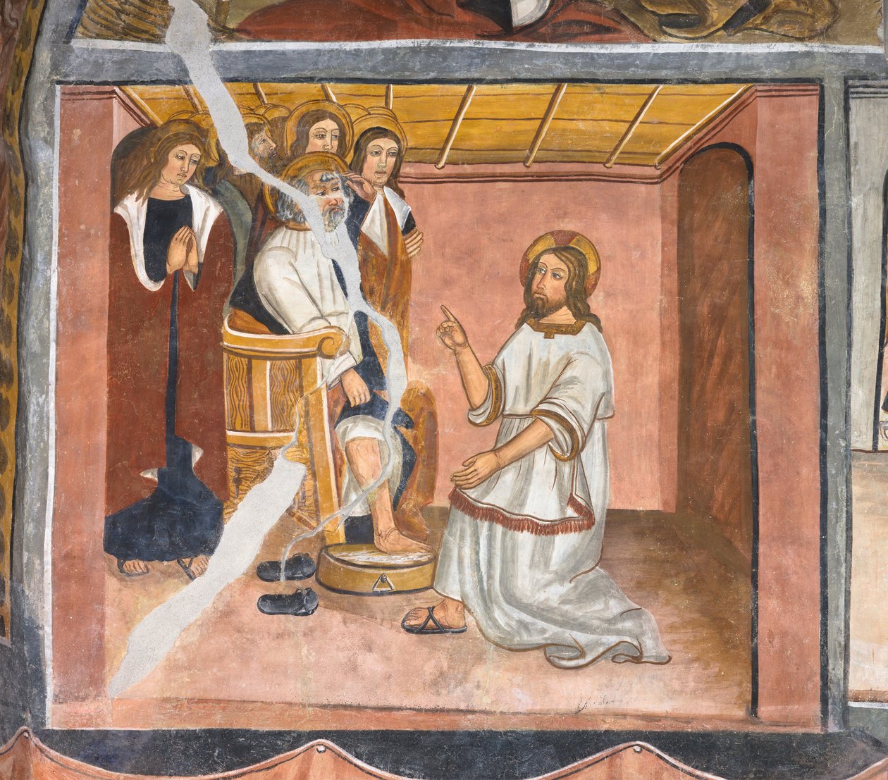 Jesus tvättar Petrus fötter under den sista måltiden av Giovanni di Cherasco Botoneri