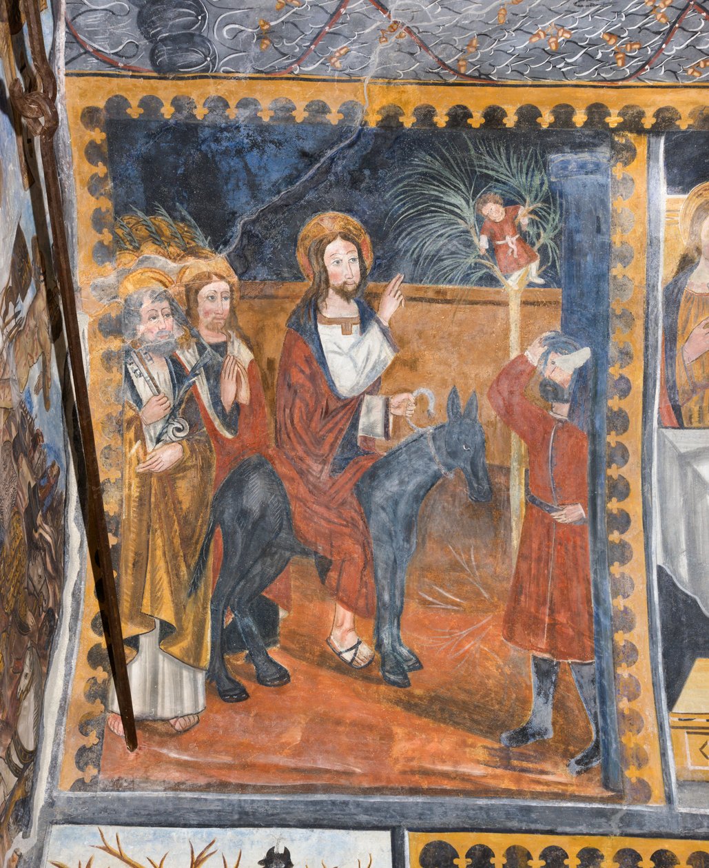 Berättelser om Kristus: Jesu intåg i Jerusalem möts av palmkvistar av Giovanni di Cherasco Botoneri