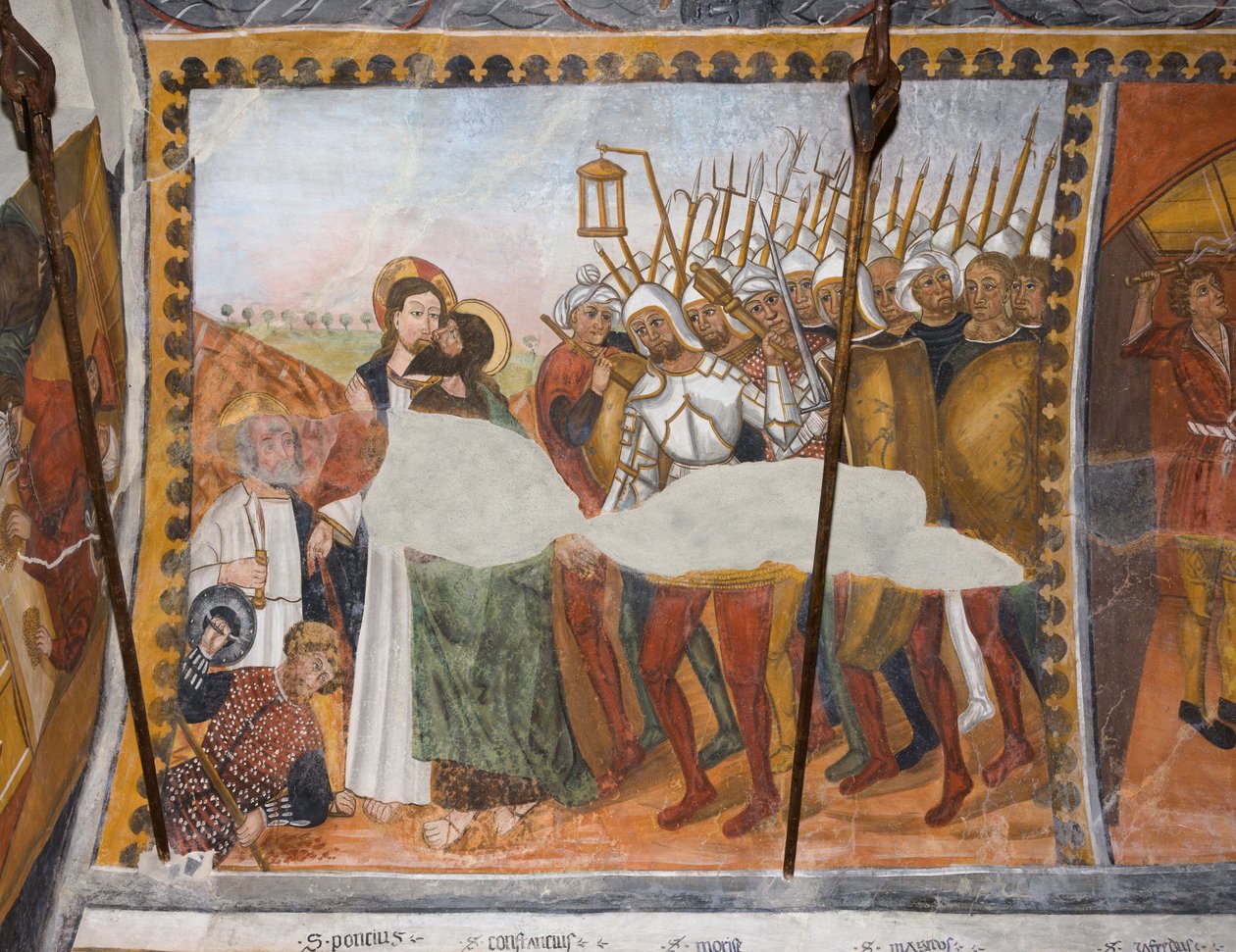 Berättelser om Kristi lidande: Jesus förrådd med en kyss av Judas och tillfångatagen av Giovanni di Cherasco Botoneri