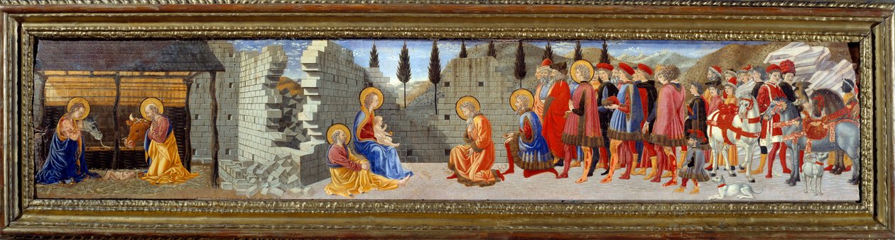 Magiernas födelse och tillbedjan. Målning av Giovanni Di Francesco (1412-1459) Ec. Ital av Giovanni di Francesco del Cervelliera