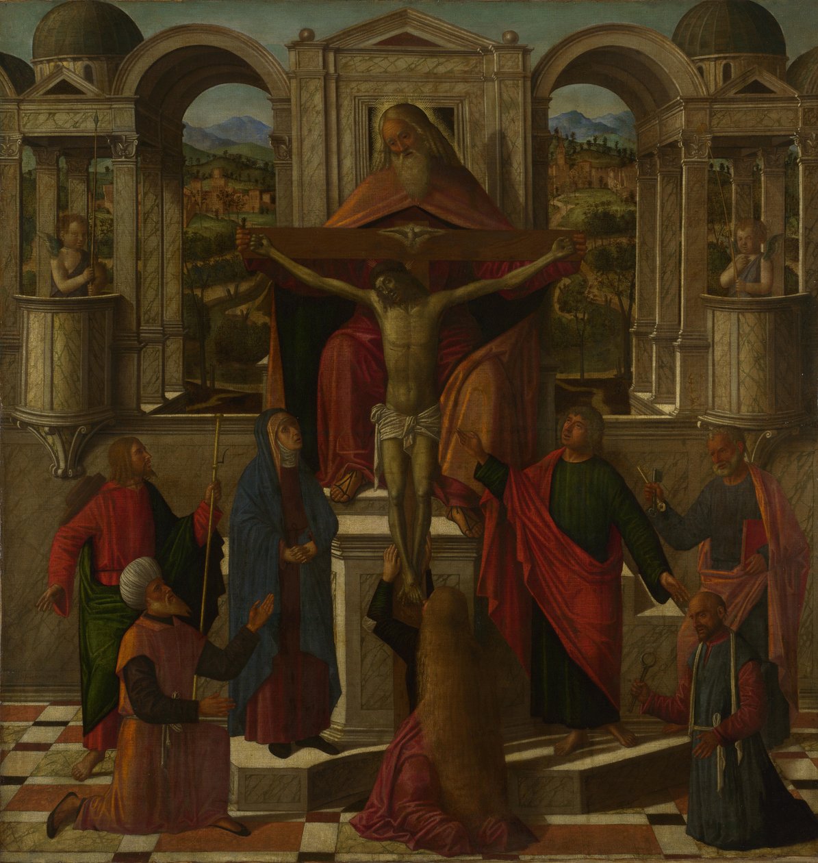 Symbolisk representation av korsfästelsen, ca. 1492 av Giovanni di Niccolo Mansueti