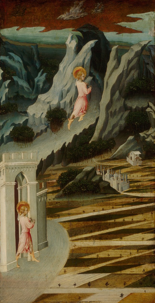 Johannes döparen går in i vildmarken, 1455-1460 av Giovanni di Paolo