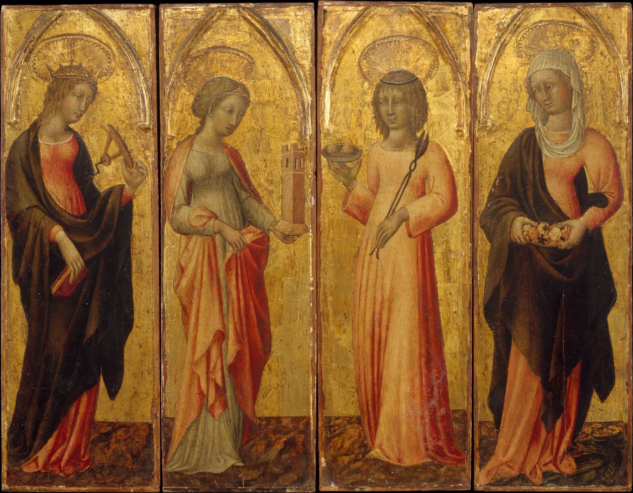 De heliga Katarina av Alexandria, Barbara, Agatha och Margareta, ca. 1470. av Giovanni di Paolo