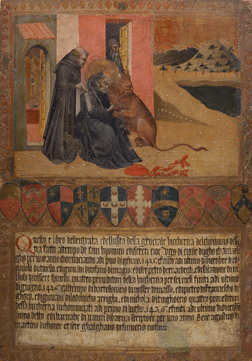 St.Jerome tar en tagg från lejonets tass av Giovanni di Paolo