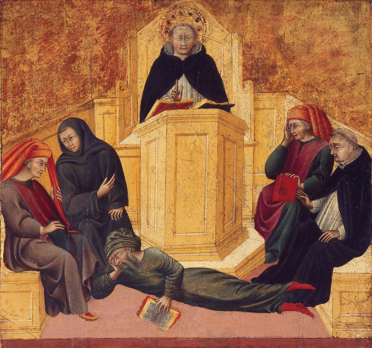 Sankt Thomas av Aquino förvirrar Averroës av Giovanni di Paolo