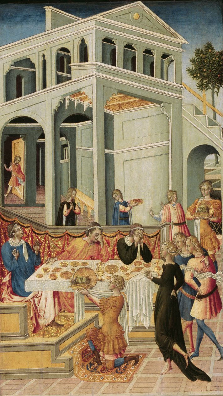 Johannes döparens huvud framfört till Herodes, 1455-1460 av Giovanni di Paolo