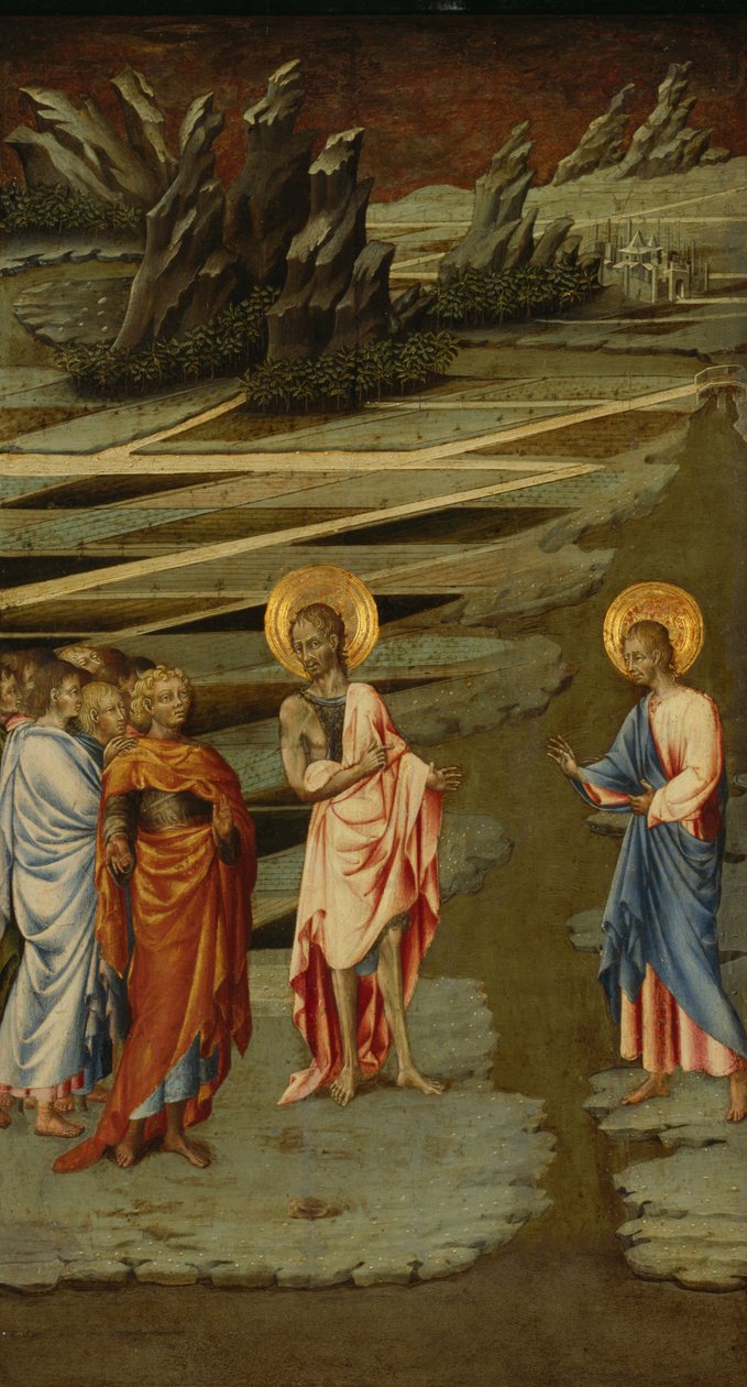 Se Guds lamm (Ecce Agnus Dei) - Målning av Giovanni di Paolo (cirka 1403-1482), tempera på trä (68,5x39,5 cm) av Giovanni di Paolo