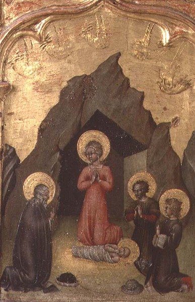 Tillbedjan av barnet av Jungfrun, St Joseph och två helgon av Giovanni di Paolo di Grazia