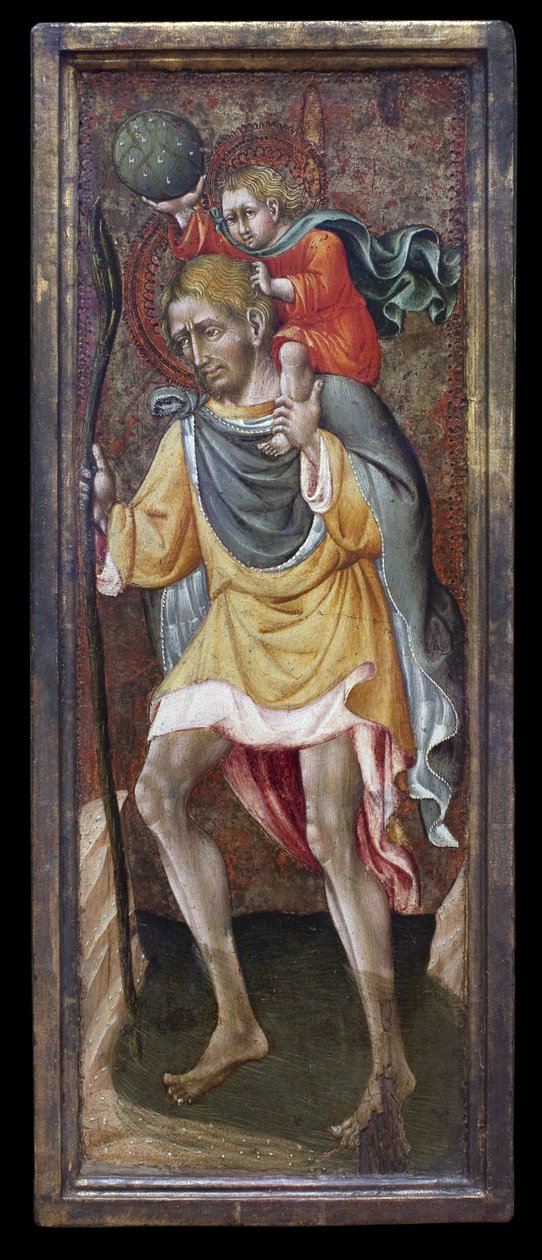 Saint Christopher bär Jesus Kristus på sina axlar. Målning av Giovanni Di Paolo Di Grazia (Giovanni dal Poggio av Giovanni di Paolo di Grazia