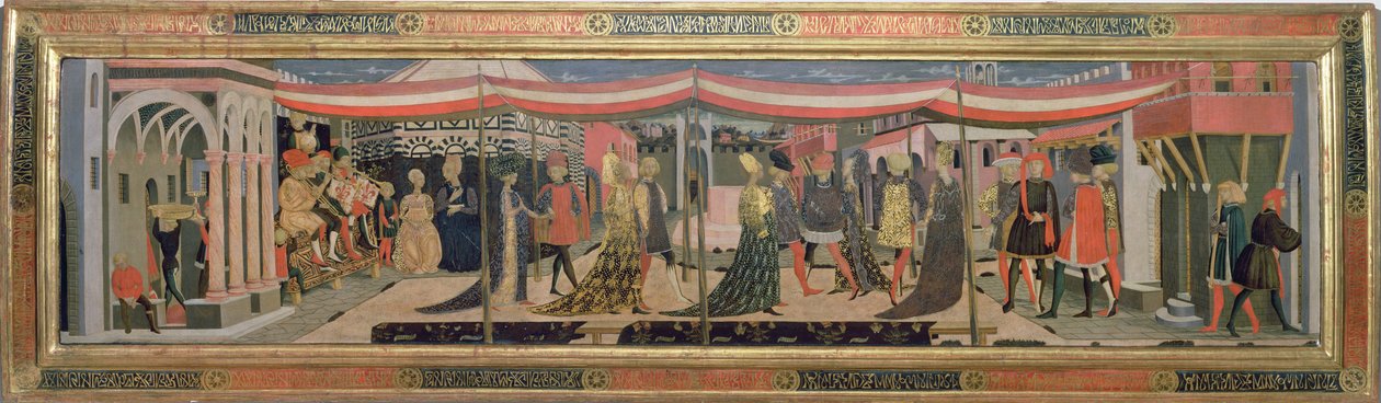 Frontal från Adimari Cassone föreställande en bröllopsscen framför baptisteriet, ca 1450 (tempera på panel) (se även 62295, 123484-6) av Giovanni di Ser Giovanni