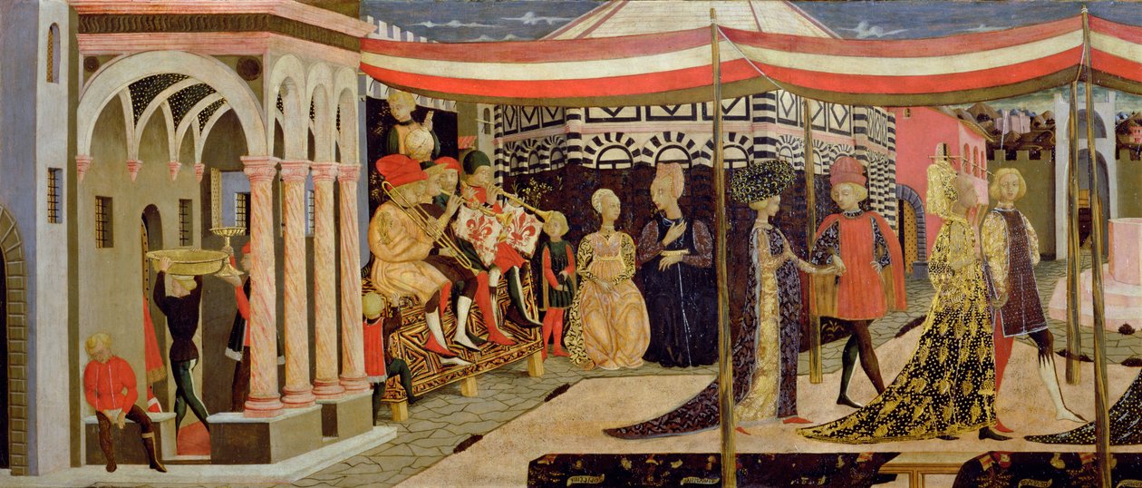 Framsida av Adimari Cassone, detalj av vänster sektion, c.1450 tempera på paneldetalj av 80304 av Giovanni di Ser Giovanni