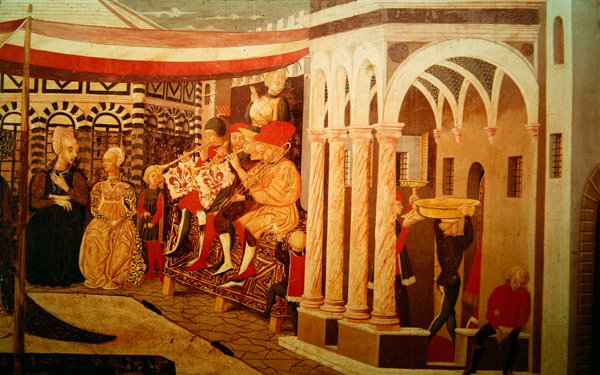 Frontal från Adimari Cassone föreställande en bröllopsscen framför dopkyrkan, ca 1450 av Giovanni di Ser Giovanni Scheggia