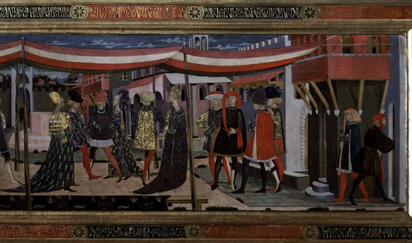 Frontal från Adimari Cassone, detalj av höger sektion, c.1450 (tempera på panel) (detalj av 80304) av Giovanni di Ser Giovanni Scheggia