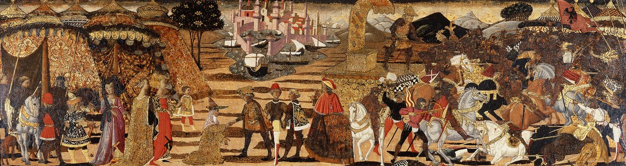 Slaget vid Issus och familjen Darius före Alexander - en kassonefront, av Giovanni di Ser Giovanni Scheggia