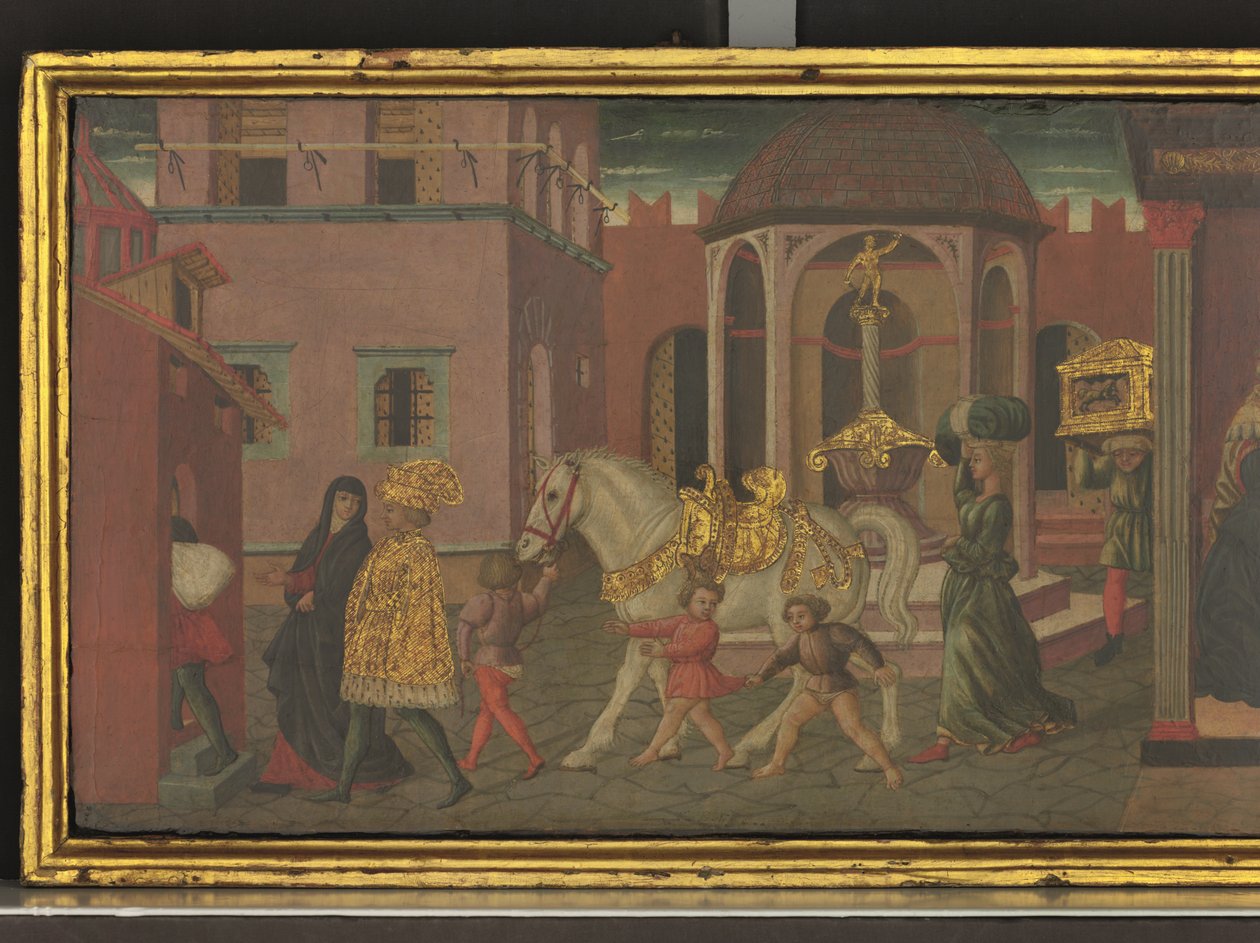 Berättelsen om Trajanus och änkan, detalj av en panel från en kassett, ca 1450 (tempera på panel) av Giovanni di Ser Giovanni Scheggia