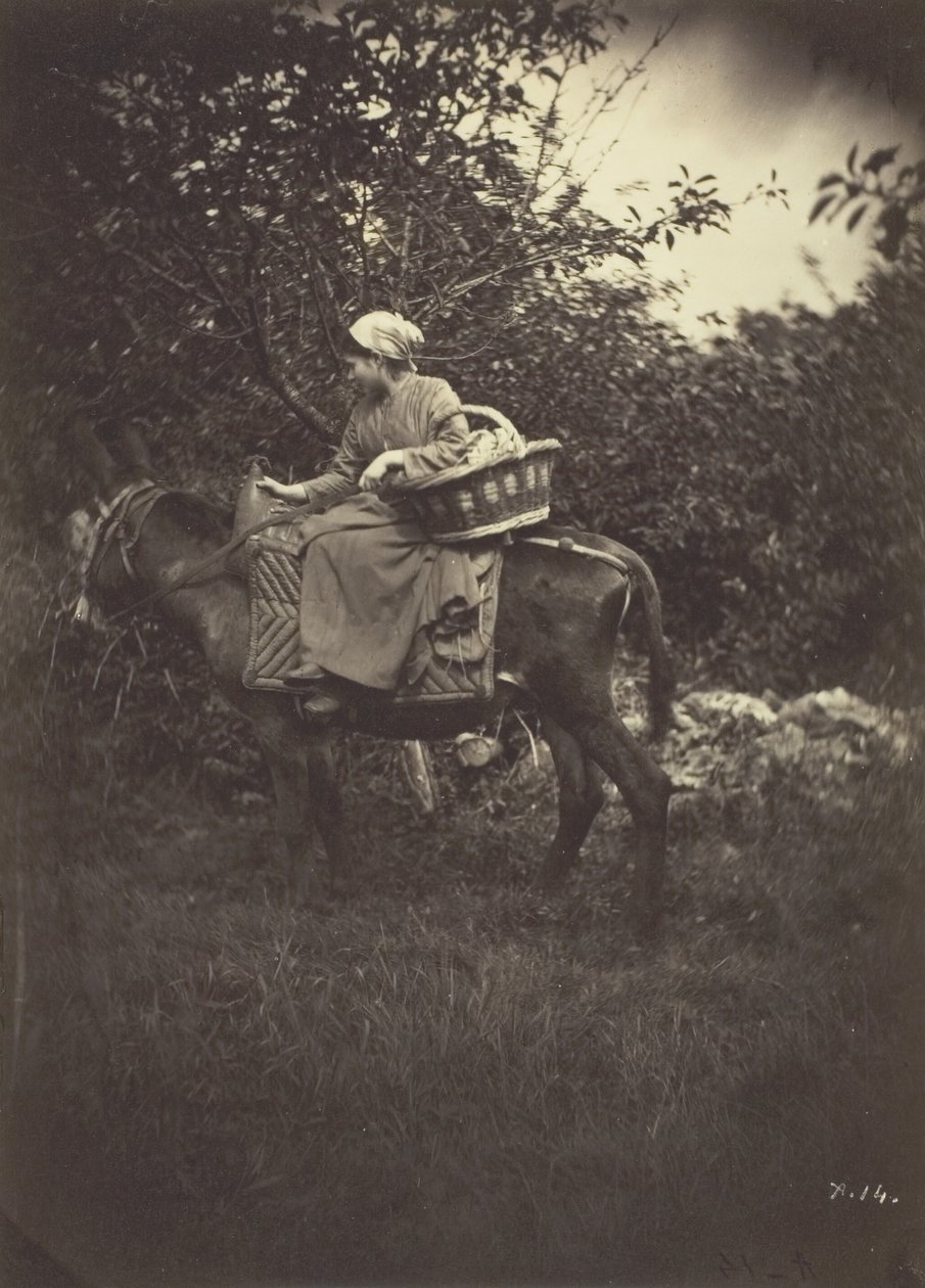 Kvinnlig bonde på åsna, 1870. av Giraudon