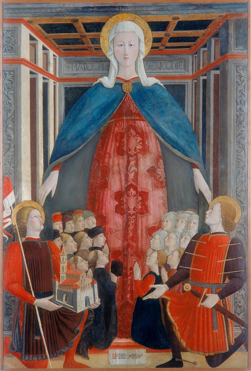 Madonna della Misericordia med St. Venantius og St. Sebastian, 1463swed av Girolamo Giovanni