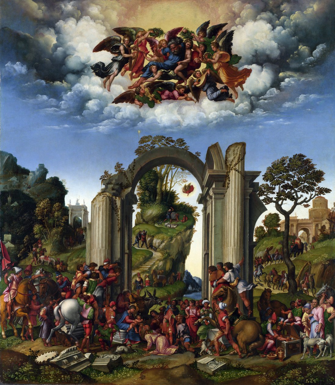 Tillbedjan av magierna av Girolamo da Treviso the Younger