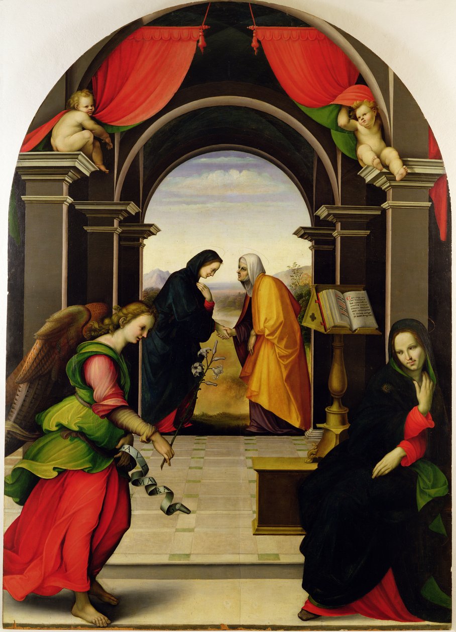 Bebådelsen och visitationen, 1518 av Girolamo del Pacchia