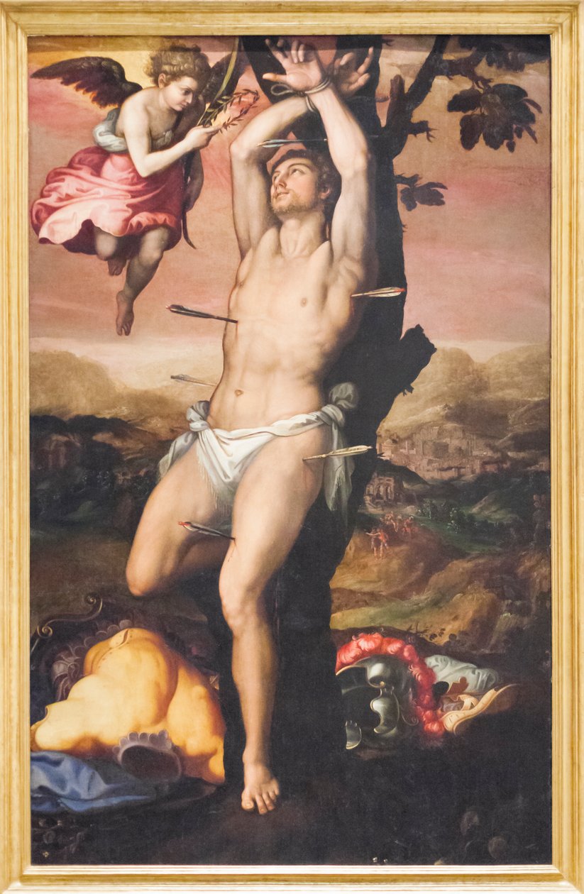 Den helige Sebastian får Martyrdomens krona och palm av Girolamo (1521 c.1580) Siciolante