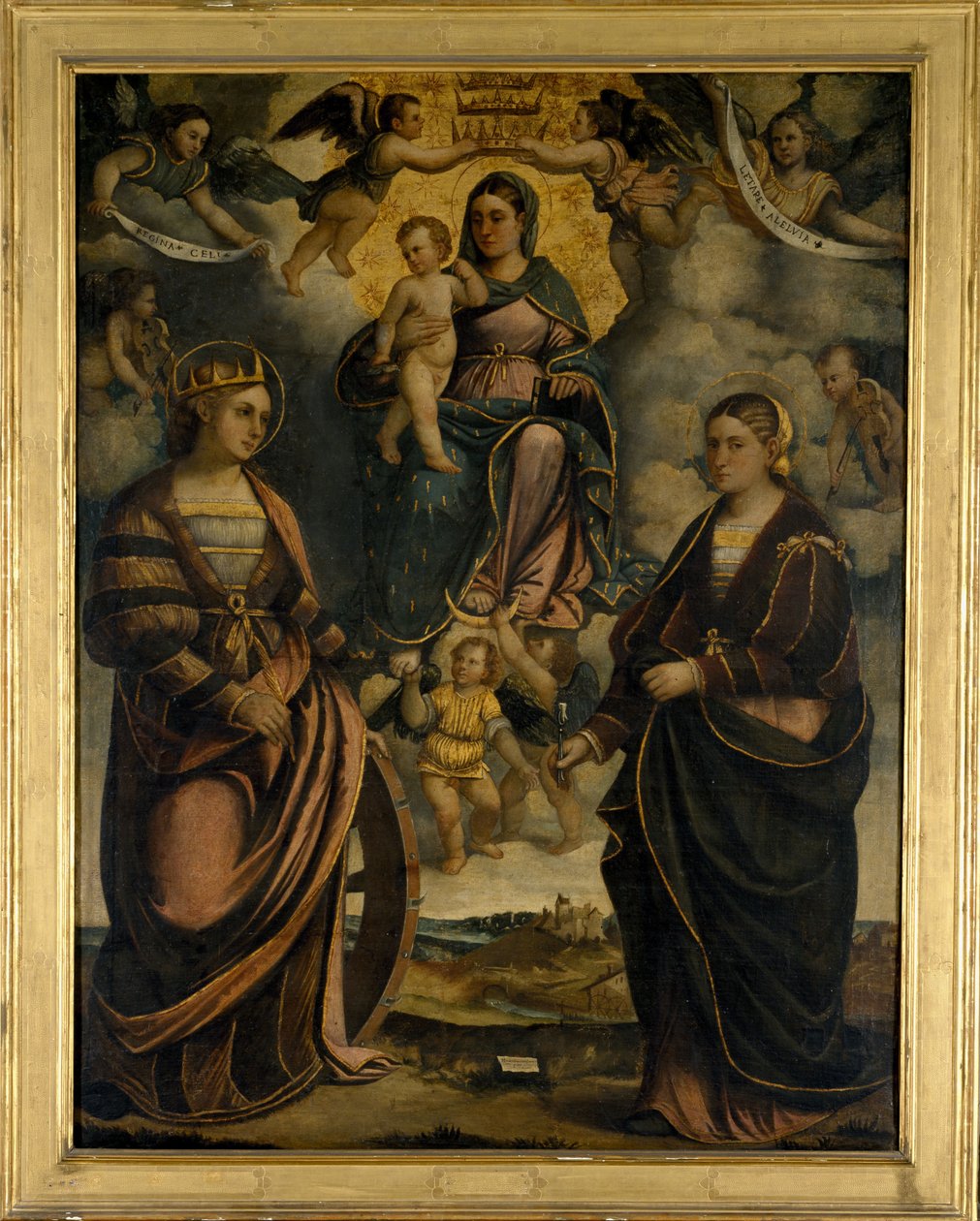 Madonna och barn mellan helgonen Katarina och Apollonia, 1526. av Girolamo Dal Toso