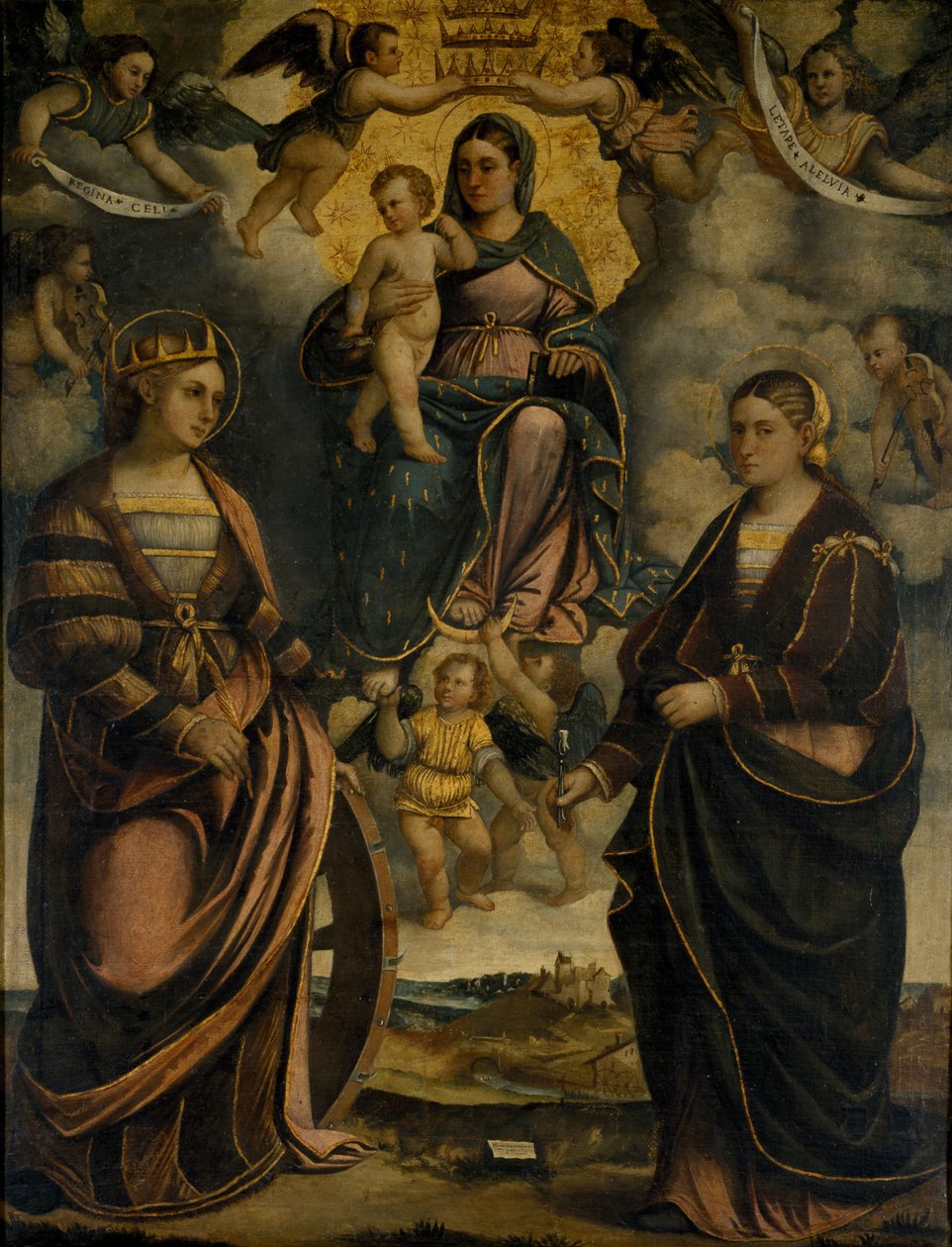 Madonna och barn mellan helgonen Katarina och Apollonia, 1526. av Girolamo Dal Toso