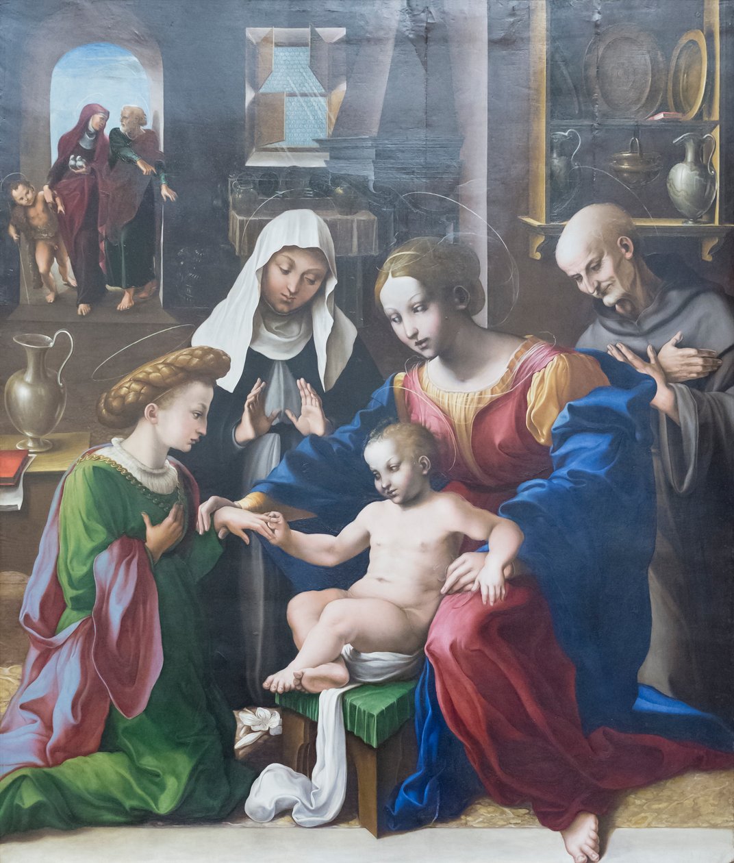 Det mystiska äktenskapet mellan helgonet Katarina av Alexandria och helgonet Katarina och Bernardino av Siena av Girolamo Genga