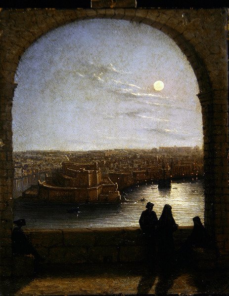 Inne i befästningarna, Valetta- View from an Arch by Night av Girolamo Gianni