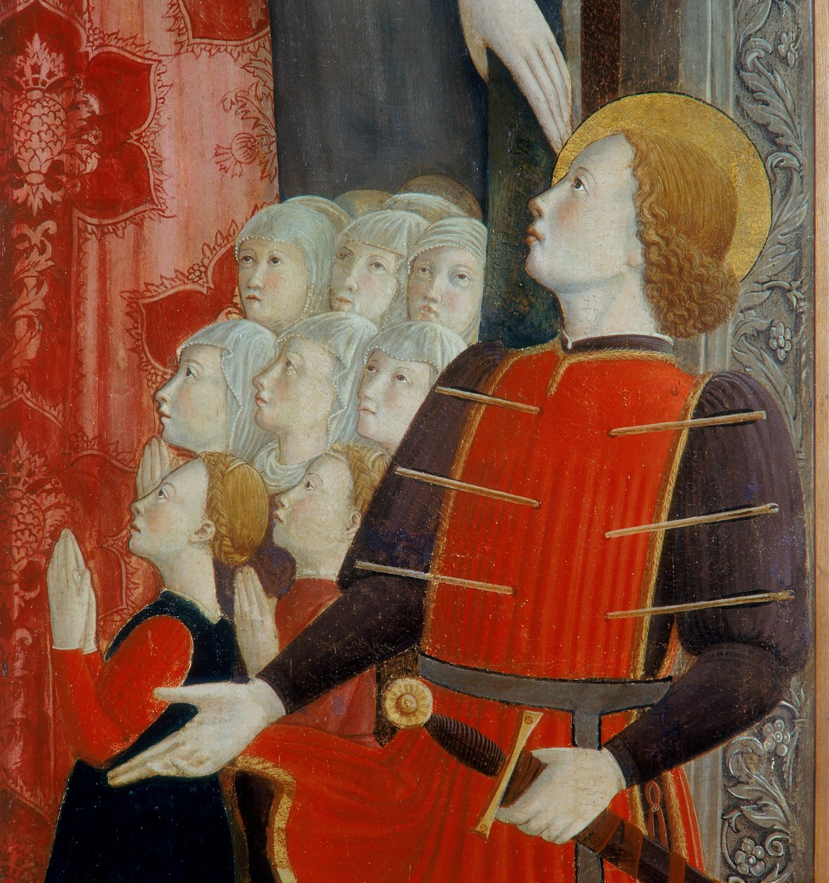 Detalj av St. Sebastian, Madonna della Misericordia med St. Venantius och St. Sebastian, 1463 av Girolamo Giovanni