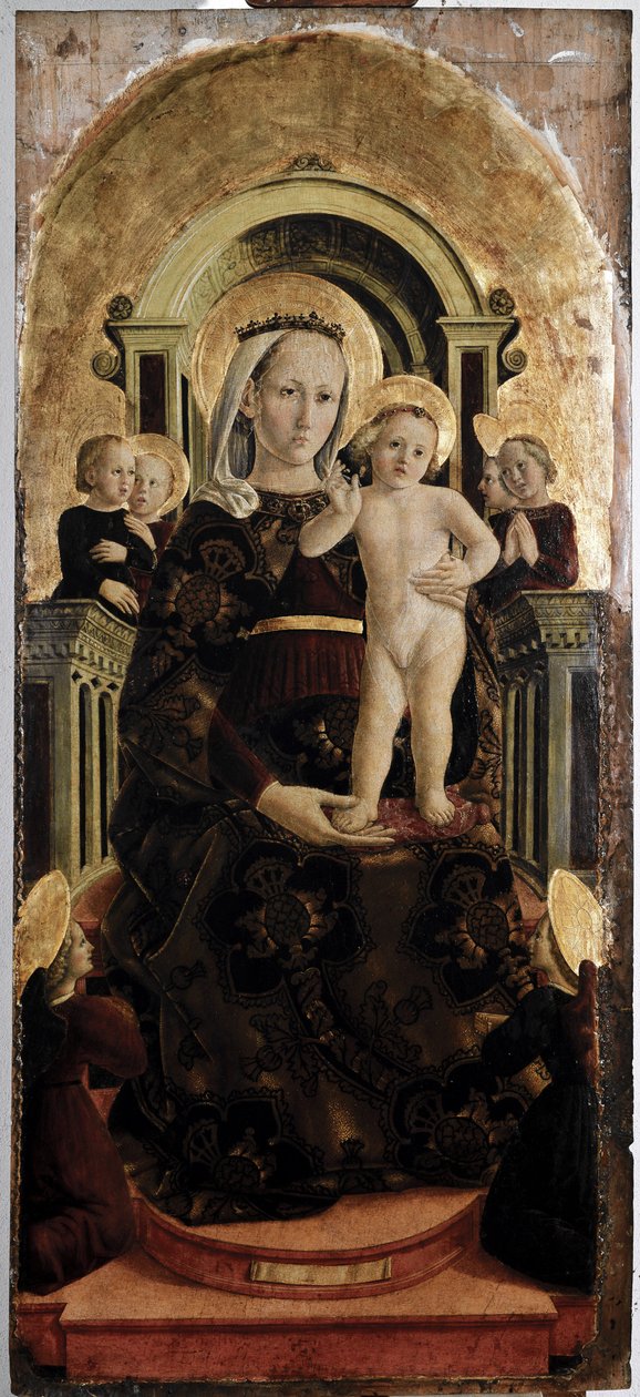 Jungfru och barn - olja på panel av Girolamo Giovanni