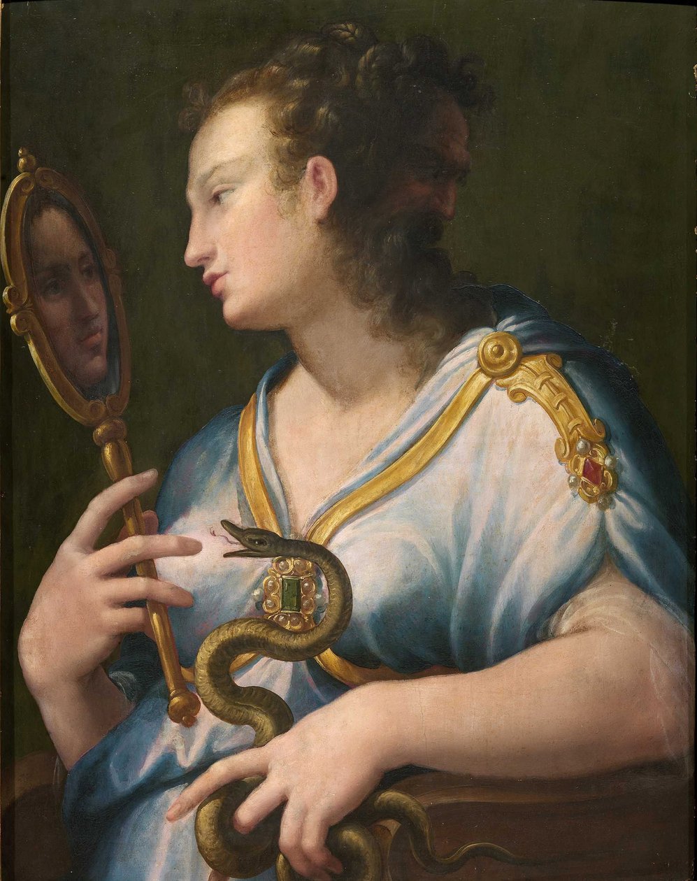Allegorie de la prudence - Allegory of Prudence par Macchietti, Girolamo (ca 1535-1592). Olja på duk, storlek: 71x57, , Privat samling av Girolamo Macchiatti