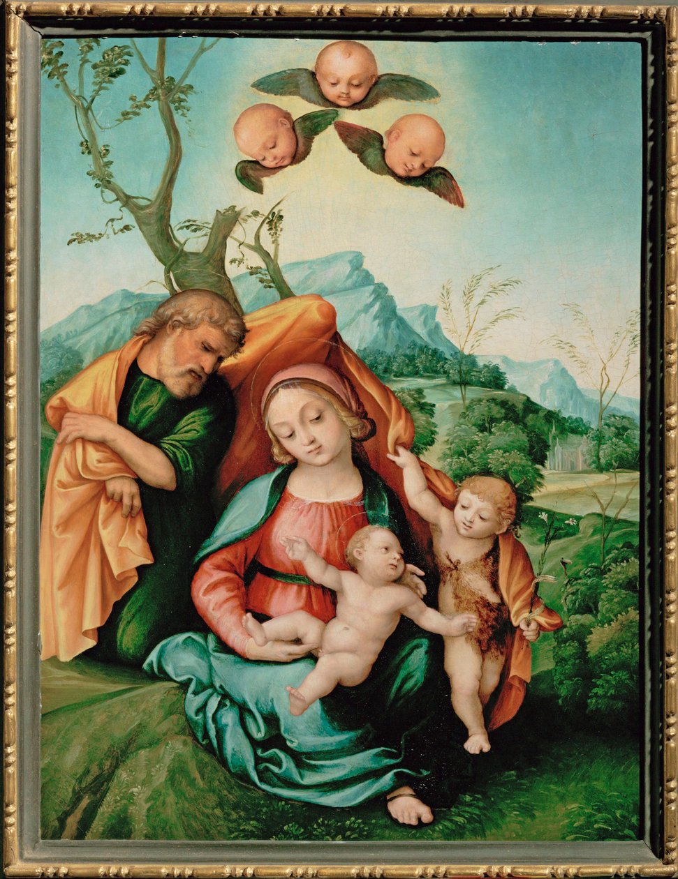Heliga familjen (målning på trä) av Girolamo Marchesi da Cotignola