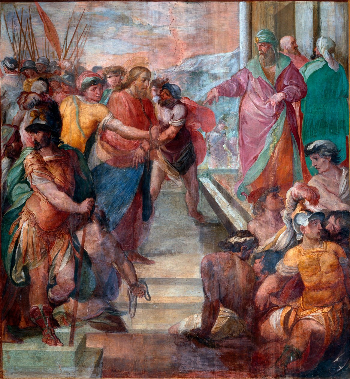 Kristus leds framför Caiphus Detalj av en av fresker av Kristi passion gjorda av Girolamo Massei (1540-1614) 1594-1600 Rom, Santa Prassede av Girolamo Massel