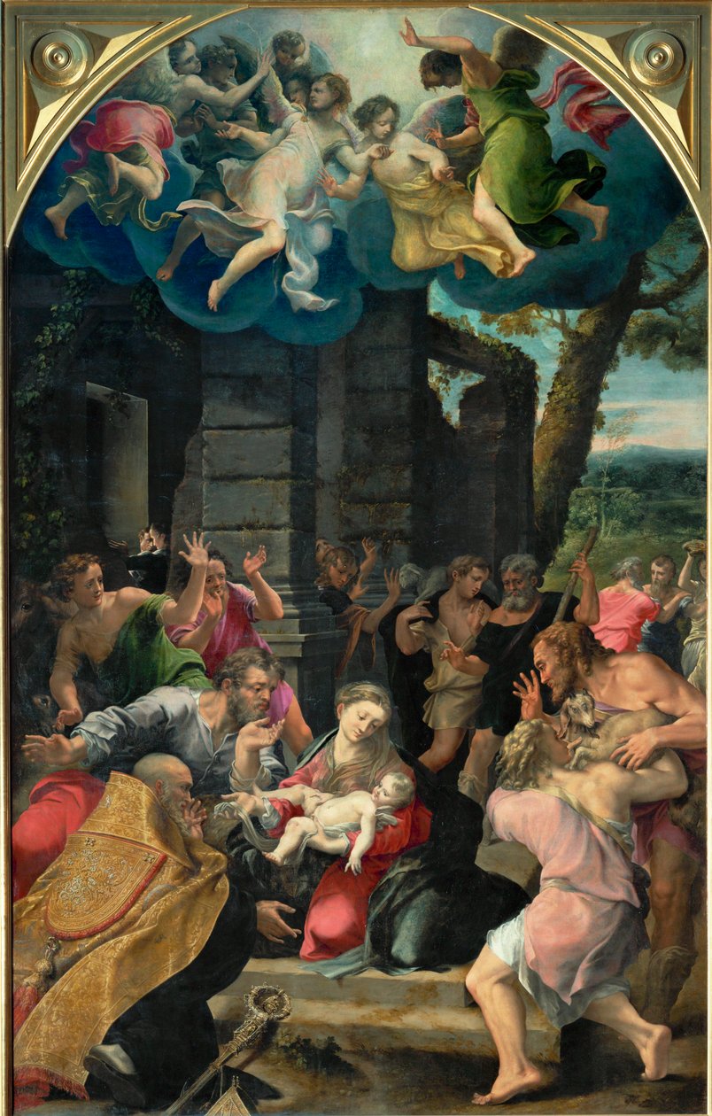 Herdarnas tillbedjan med den helige Benedictus ... av Girolamo Mazzola Bedoli