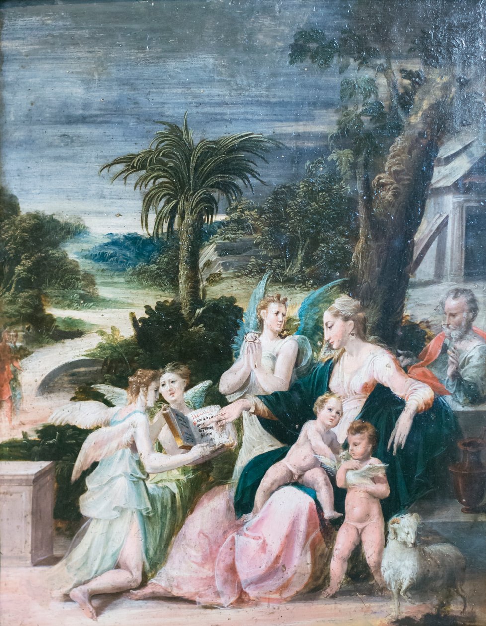 Helig familj med baptisten och änglarna av Girolamo Mazzola Bedoli