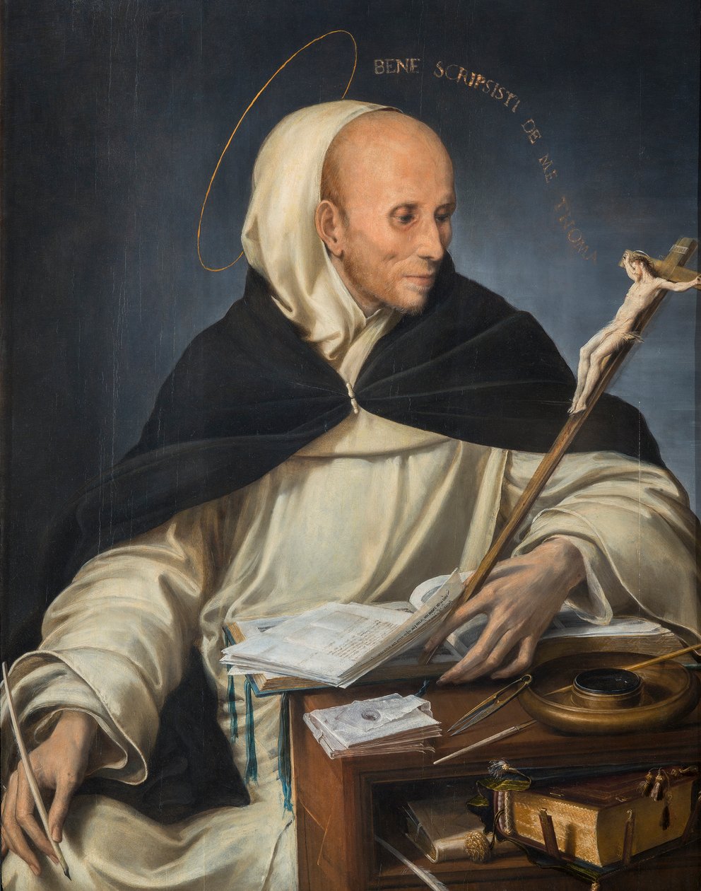 Porträtt av en munk klädd som St. Thomas av Aquino av Girolamo Mazzola Bedoli