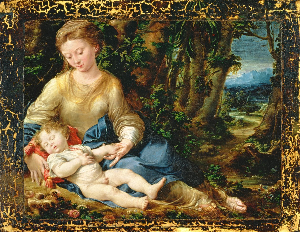 Jungfrun och barnet i ett landskap, c.1536-37 av Girolamo Mazzola Bedoli