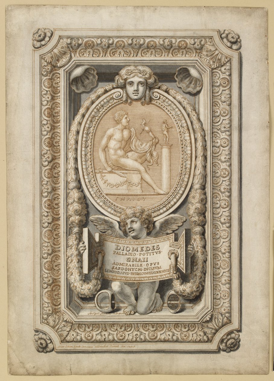 Design för en graverad pärla i dekorativ miljö, 1722 av Girolamo Odam