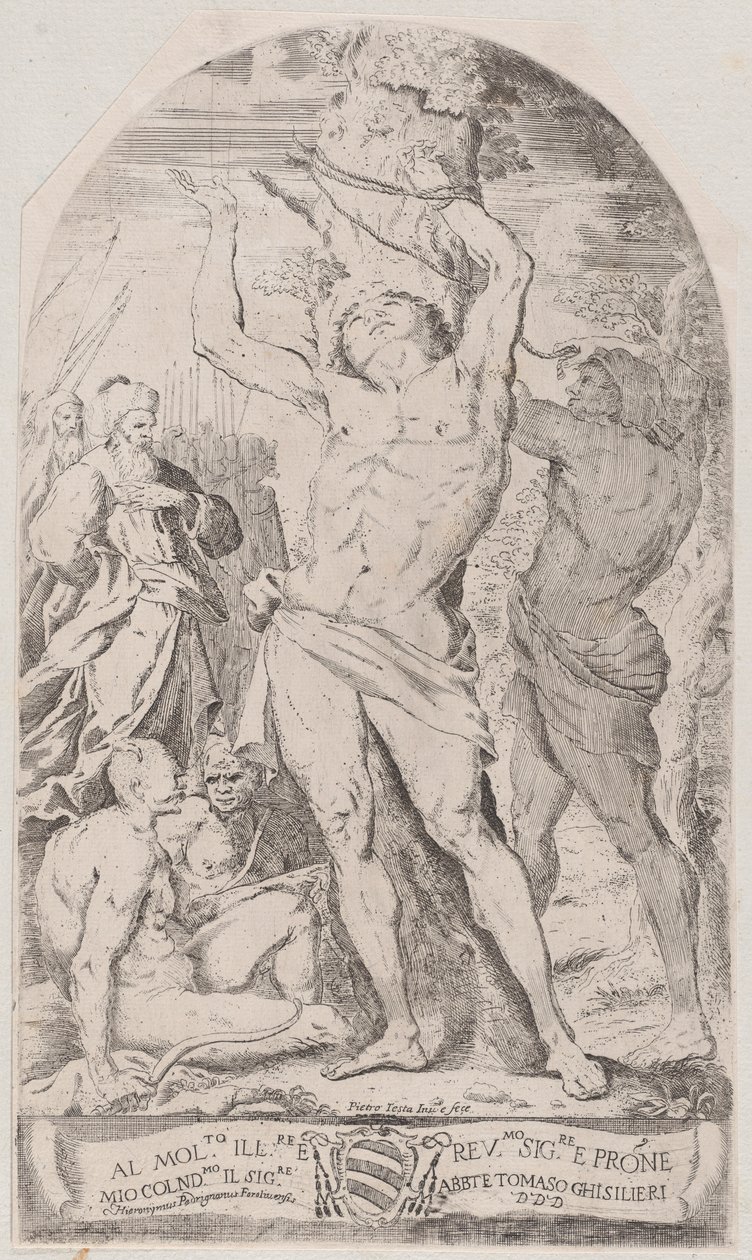 Sankt Sebastian binds vid ett träd, 1625-50. av Girolamo Pedrignani