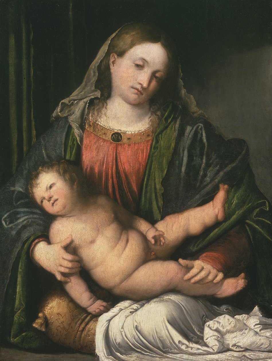 Madonna och barn, ca 1516-17 (olja på panel) av Girolamo Romanino