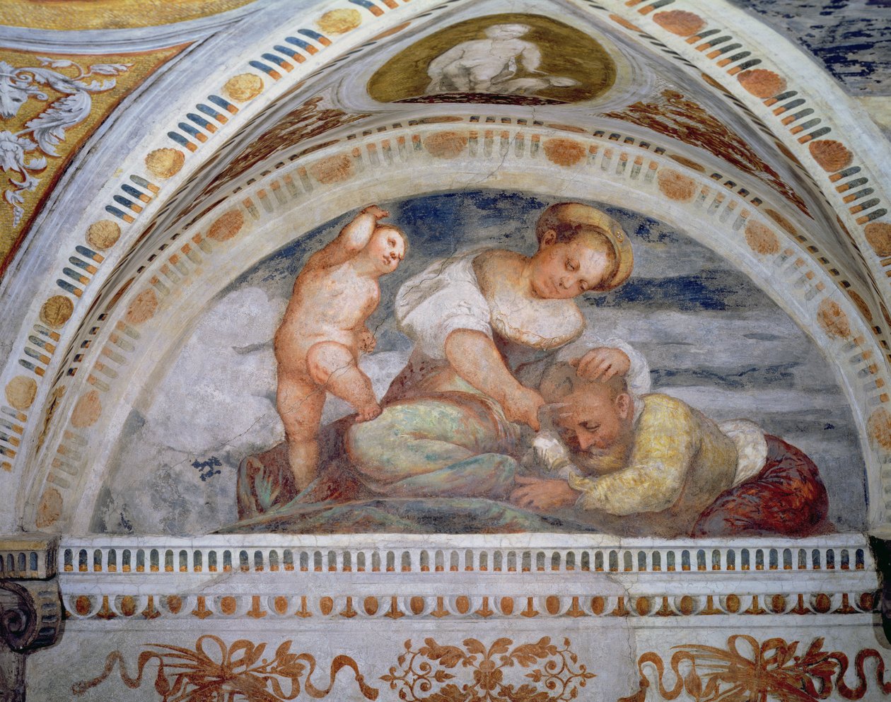 Simson och Delila, lunett, 1531-32 av Girolamo Romanino